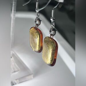 Green and Silver Rectangular Earrings